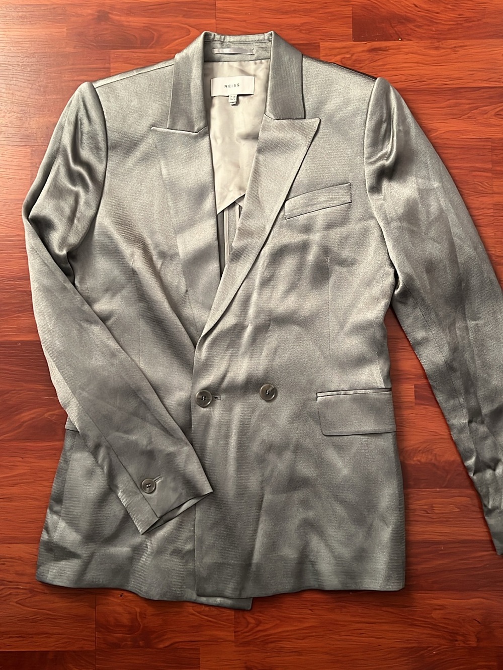 Reiss women  Double-Breasted Silver-Gray Satin Blazer